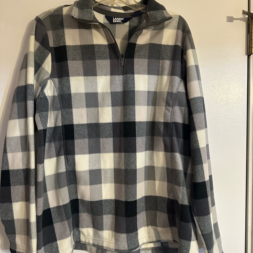 Lands' End Black and Gray Plaid Sweater